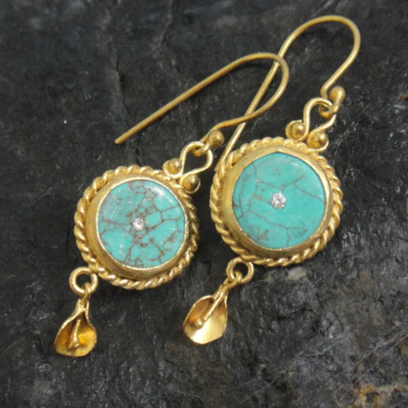 Vintage-Ohrringe aus Gold mit Türkisstein